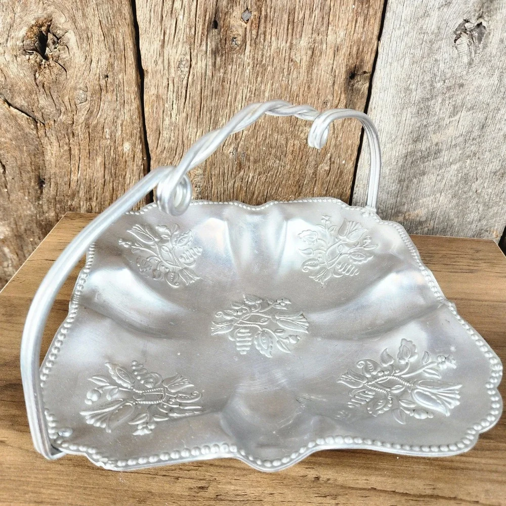 Vintage Hammered Aluminum Basket Tray